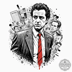 A graphic novel panel of the assassination of... - эскиз тату (№1753294229_0, 23.07.2025 18:10) — tattoo-photo.ru