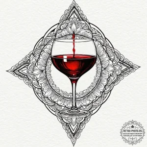 A glass of red wine being swirled, showing th... - эскиз тату (№1753295703_0, 23.07.2025 18:35) — tattoo-photo.ru