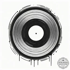 A detailed close-up of a vinyl record being p... - эскиз тату (№1753296114_0, 23.07.2025 18:41) — tattoo-photo.ru
