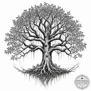 Tattoo design a powerful, ancient banyan tree... - эскиз тату (№1753297002_0, 23.07.2025 18:56) — tattoo-photo.ru