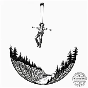 A person bungee jumping from a bridge., artis... - эскиз тату (№1753297761_0, 23.07.2025 19:09) — tattoo-photo.ru