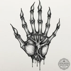 Tattoo design a skeletal hand, from which a s... - эскиз тату (№1753297861_0, 23.07.2025 19:11) — tattoo-photo.ru