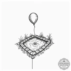 A minimalist tattoo of a single red balloon t... - эскиз тату (№1753298286_0, 23.07.2025 19:18) — tattoo-photo.ru