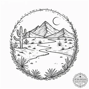 Tattoo sketch a stylized desert landscape wit... - эскиз тату (№1753298553_0, 23.07.2025 19:22) — tattoo-photo.ru