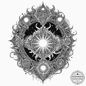 Tattoo design: a depiction of the creation of... - эскиз тату (№1753299405_0, 23.07.2025 19:36) — tattoo-photo.ru