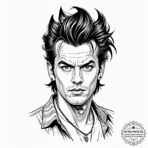 A neo-traditional portrait of ace ventura, wi... - эскиз тату (№1753299588_0, 23.07.2025 19:39) — tattoo-photo.ru