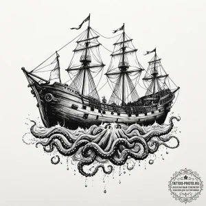 A graphic novel style depiction of the kraken... - эскиз тату (№1753299835_0, 23.07.2025 19:43) — tattoo-photo.ru