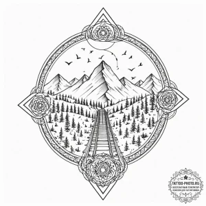 Tattoo design a train track that winds off a... - эскиз тату (№1753301060_0, 23.07.2025 20:04) — tattoo-photo.ru