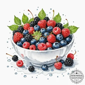 A hyperrealistic still life of a bowl of fres... - эскиз тату (№1753301144_0, 23.07.2025 20:05) — tattoo-photo.ru