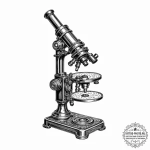 Antique microscope, artistic tattoo sketch, n... - эскиз тату (№1753303290_0, 23.07.2025 20:41) — tattoo-photo.ru