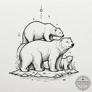 A polar bear and her cubs on a small ice floe... - эскиз тату (№1753303470_0, 23.07.2025 20:44) — tattoo-photo.ru