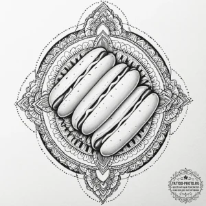 Tattoo design a 'hot dog' on one, 'bun' on th... - эскиз тату (№1753307167_0, 23.07.2025 21:46) — tattoo-photo.ru