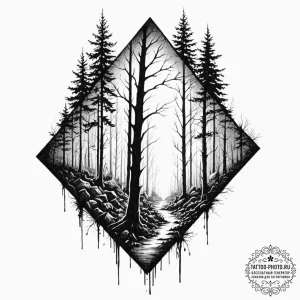 Tattoo design a forest silhouette with an eer... - эскиз тату (№1753307717_0, 23.07.2025 21:55) — tattoo-photo.ru
