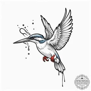 A kingfisher diving for a fish, tattoo flash... - эскиз тату (№1753309475_0, 23.07.2025 22:24) — tattoo-photo.ru
