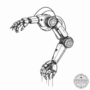 Tattoo sketch a robotic arm with exposed wire... - эскиз тату (№1753310663_0, 23.07.2025 22:44) — tattoo-photo.ru