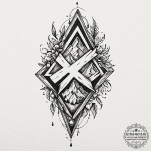 145. tattoo sketch: "potok" rune with element... - эскиз тату (№1753312591_0, 23.07.2025 23:16) — tattoo-photo.ru