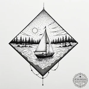 A paper boat sailing on a river of ink, conce... - эскиз тату (№1753312666_0, 23.07.2025 23:17) — tattoo-photo.ru