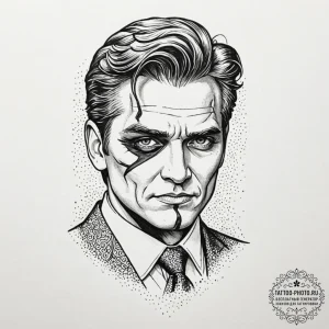 A chicano style tattoo of harvey "two-face" d... - эскиз тату (№1753312742_0, 23.07.2025 23:19) — tattoo-photo.ru