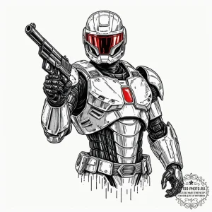 A graphic novel style tattoo of robocop with... - эскиз тату (№1753313660_0, 23.07.2025 23:34) — tattoo-photo.ru