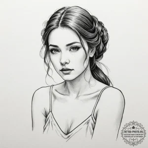 Tattoo sketch: a serene, yet haunting, depict... - эскиз тату (№1753315027_0, 23.07.2025 23:57) — tattoo-photo.ru