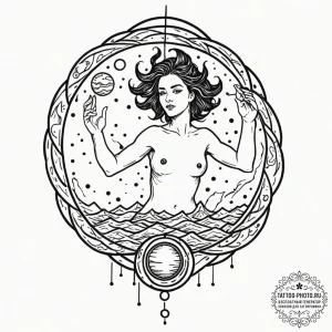 Tattoo sketch aquarius's water-bearer, with u... - эскиз тату (№1753316166_0, 24.07.2025 00:16) — tattoo-photo.ru