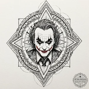 The joker's playing card, ink illustration fo... - эскиз тату (№1753316318_0, 24.07.2025 00:18) — tattoo-photo.ru