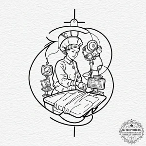 A sterile, modern operating room in a hospita... - эскиз тату (№1753316698_0, 24.07.2025 00:24) — tattoo-photo.ru