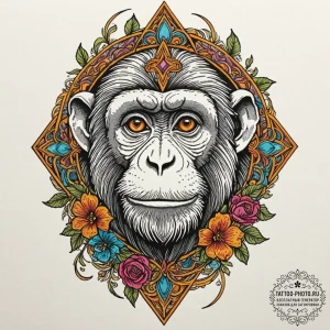 Monkey, artistic tattoo sketch, neo tradition... - эскиз тату (№1753317764_0, 24.07.2025 00:42) — tattoo-photo.ru
