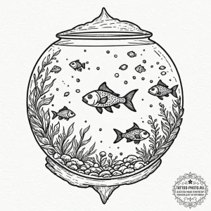 Tattoo design pisces fish wearing tiny snorke... - эскиз тату (№1753317991_0, 24.07.2025 00:46) — tattoo-photo.ru