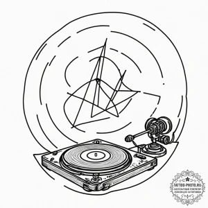 Vinyl record on a turntable, concept art for... - эскиз тату (№1753318144_0, 24.07.2025 00:49) — tattoo-photo.ru