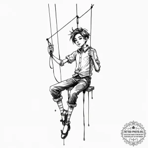 A marionette with cut strings, tattoo sketch... - эскиз тату (№1753318751_0, 24.07.2025 00:59) — tattoo-photo.ru