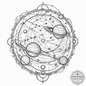 Tattoo design a set of planets in orbit, conn... - эскиз тату (№1753319964_0, 24.07.2025 01:19) — tattoo-photo.ru