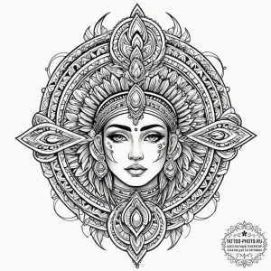 Aztec, tattoo line art, neo traditional tatto... - эскиз тату (№1753321328_0, 24.07.2025 01:42) — tattoo-photo.ru