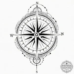 Tattoo design a simple 'compass' pointing to... - эскиз тату (№1753321554_0, 24.07.2025 01:45) — tattoo-photo.ru