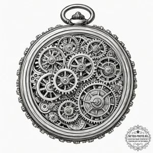 Pocket watch with exposed gears, concept art... - эскиз тату (№1753322540_0, 24.07.2025 02:02) — tattoo-photo.ru