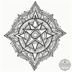 A dotwork design of a pentagram, surrounded b... - эскиз тату (№1753322692_0, 24.07.2025 02:04) — tattoo-photo.ru