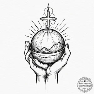Tattoo design a hand holding a glowing orb of... - эскиз тату (№1753323380_0, 24.07.2025 02:16) — tattoo-photo.ru