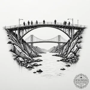Tattoo design a bridge being constructed from... - эскиз тату (№1753325121_0, 24.07.2025 02:45) — tattoo-photo.ru