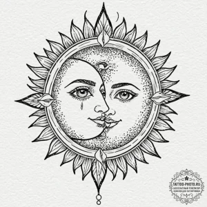 Tattoo sketch a stylized sun and moon intertw... - эскиз тату (№1753325355_0, 24.07.2025 02:49) — tattoo-photo.ru