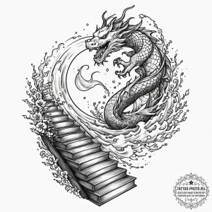 Tattoo sketch a surrealist scene where a stai... - эскиз тату (№1753325809_0, 24.07.2025 02:56) — tattoo-photo.ru