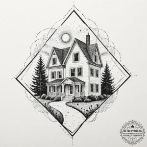 A sketch of the amityville horror house, with... - эскиз тату (№1753328839_0, 24.07.2025 03:47) — tattoo-photo.ru