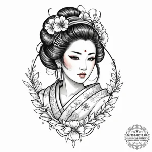 Cyborg geisha, tattoo drawing outline, fine l... - эскиз тату (№1753329143_0, 24.07.2025 03:52) — tattoo-photo.ru