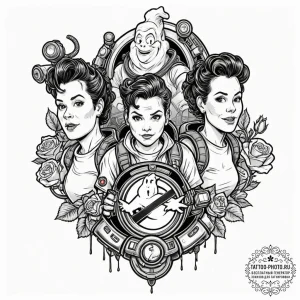 A sketch of the main characters from ghostbus... - эскиз тату (№1753329824_0, 24.07.2025 04:03) — tattoo-photo.ru