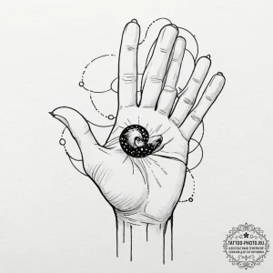 Tattoo design a human hand, with a tiny, swir... - эскиз тату (№1753329903_0, 24.07.2025 04:05) — tattoo-photo.ru