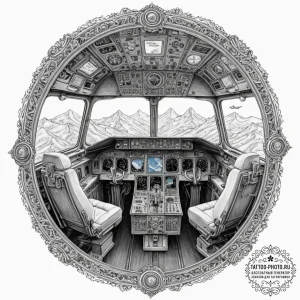 The cockpit of a modern airliner during a fli... - эскиз тату (№1753333924_0, 24.07.2025 05:12) — tattoo-photo.ru