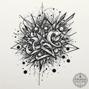 A trash polka composition of the various clue... - эскиз тату (№1753334437_0, 24.07.2025 05:20) — tattoo-photo.ru