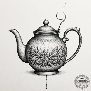 Teapot, artistic tattoo sketch, black and gre... - эскиз тату (№1753336329_0, 24.07.2025 05:52) — tattoo-photo.ru