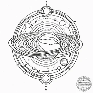 Tattoo design a planet with rings that are ac... - эскиз тату (№1753338142_0, 24.07.2025 06:22) — tattoo-photo.ru