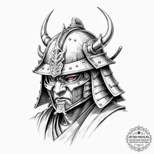 A samurai warrior's helmet (kabuto), ink illu... - эскиз тату (№1753338851_0, 24.07.2025 06:34) — tattoo-photo.ru