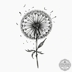 Tattoo sketch a dandelion with seeds blowing... - эскиз тату (№1753342500_0, 24.07.2025 07:35) — tattoo-photo.ru